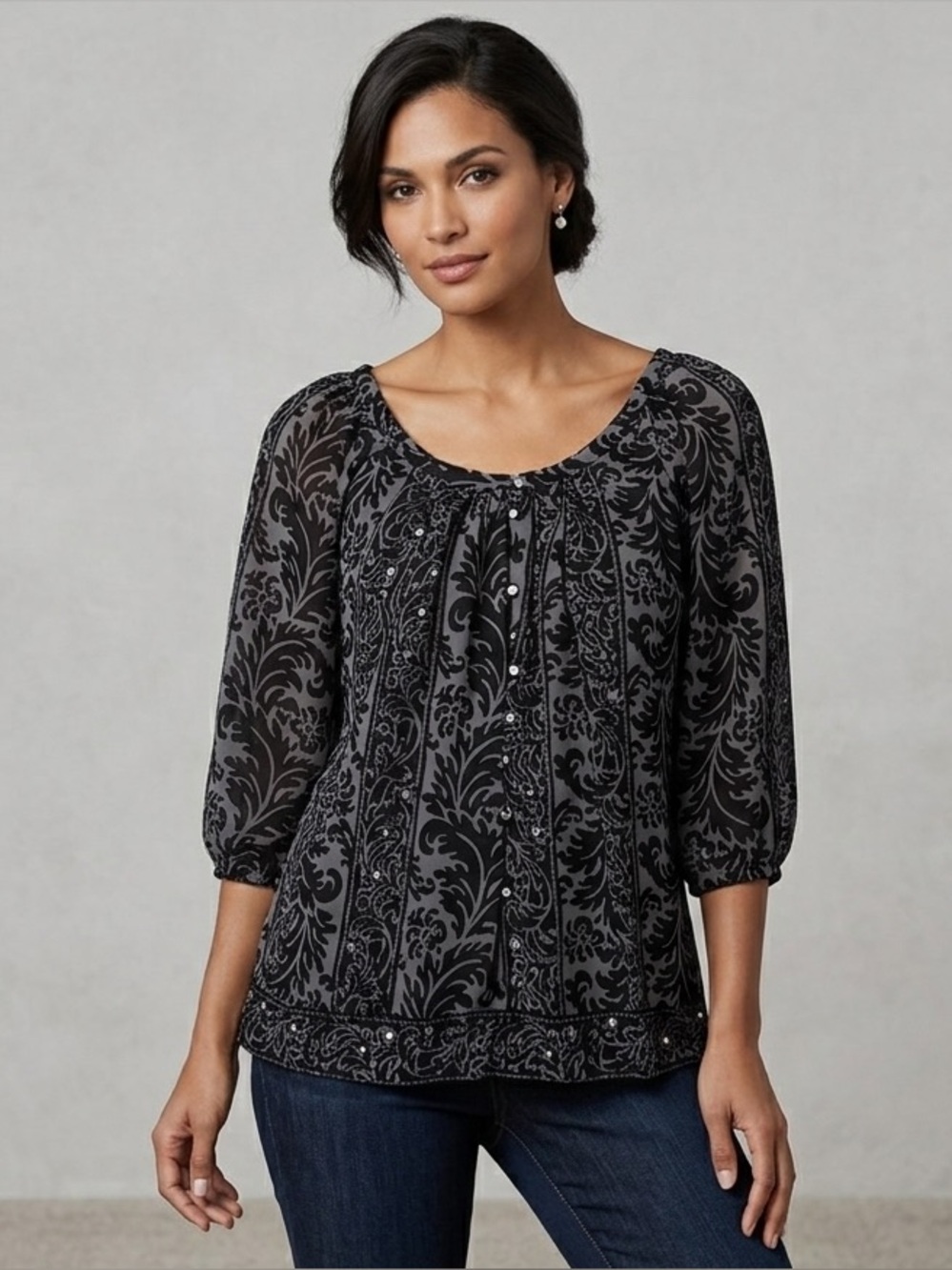Nicole Miller Beaded Relaxed Blouse Top Size 14 Chiffon Summer Shoulders Off